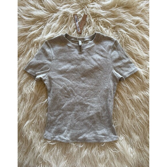 Skims Cotton Rib T-Shirt Light Heather Grey Size Medium - Picture 1 of 8